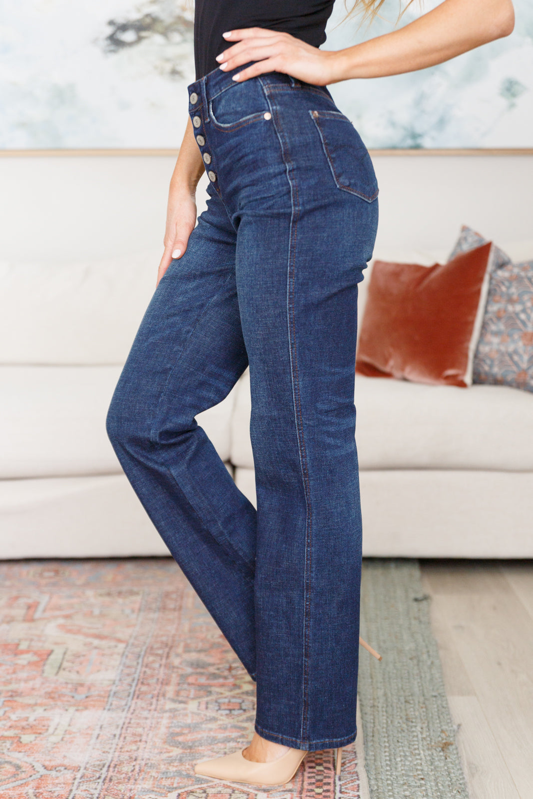 Arlo High Rise Button-Fly Straight Jeans - G Marie's Boutique 