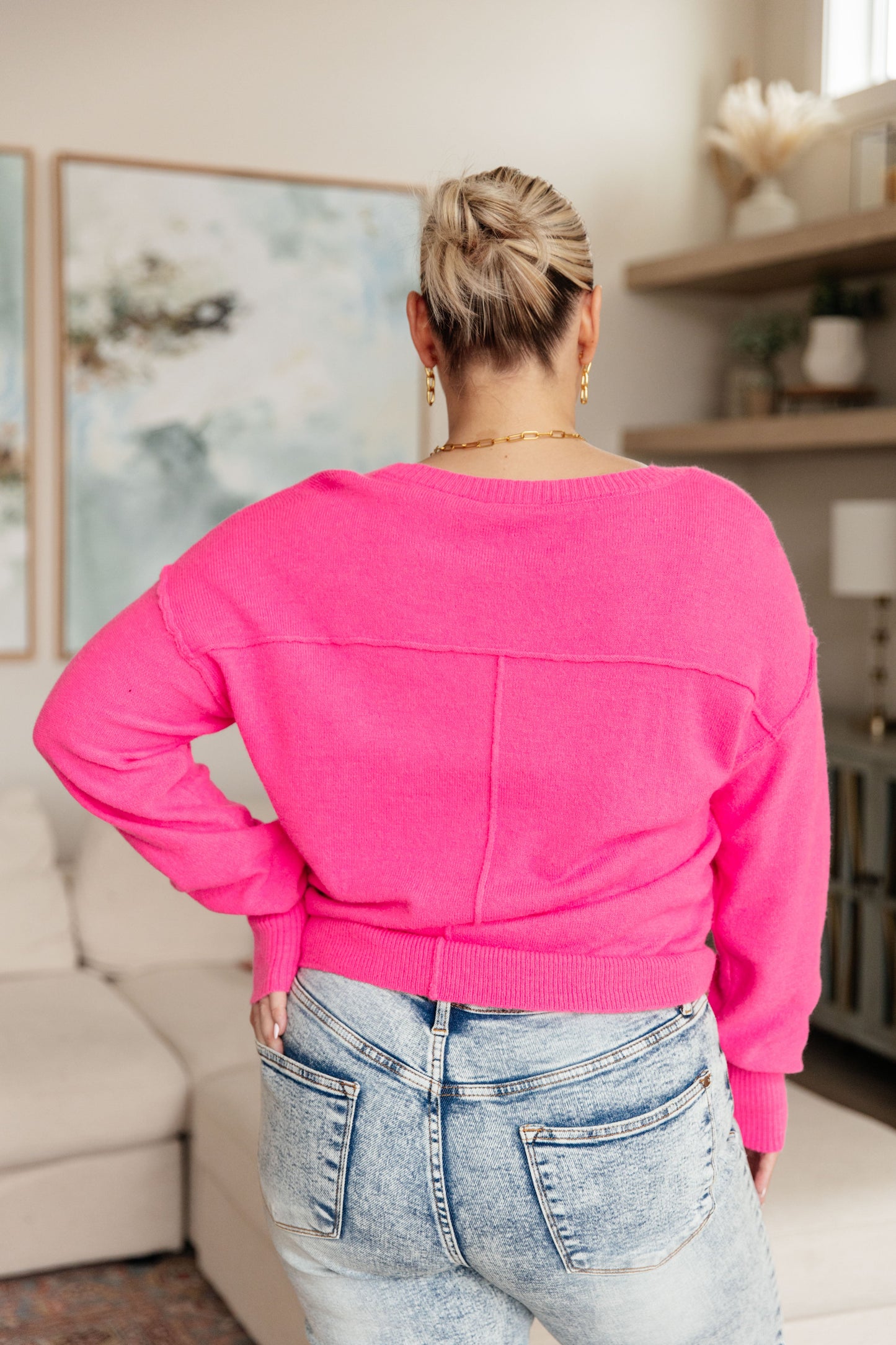 Back to Life V-Neck Sweater in Pink - G Marie's Boutique 