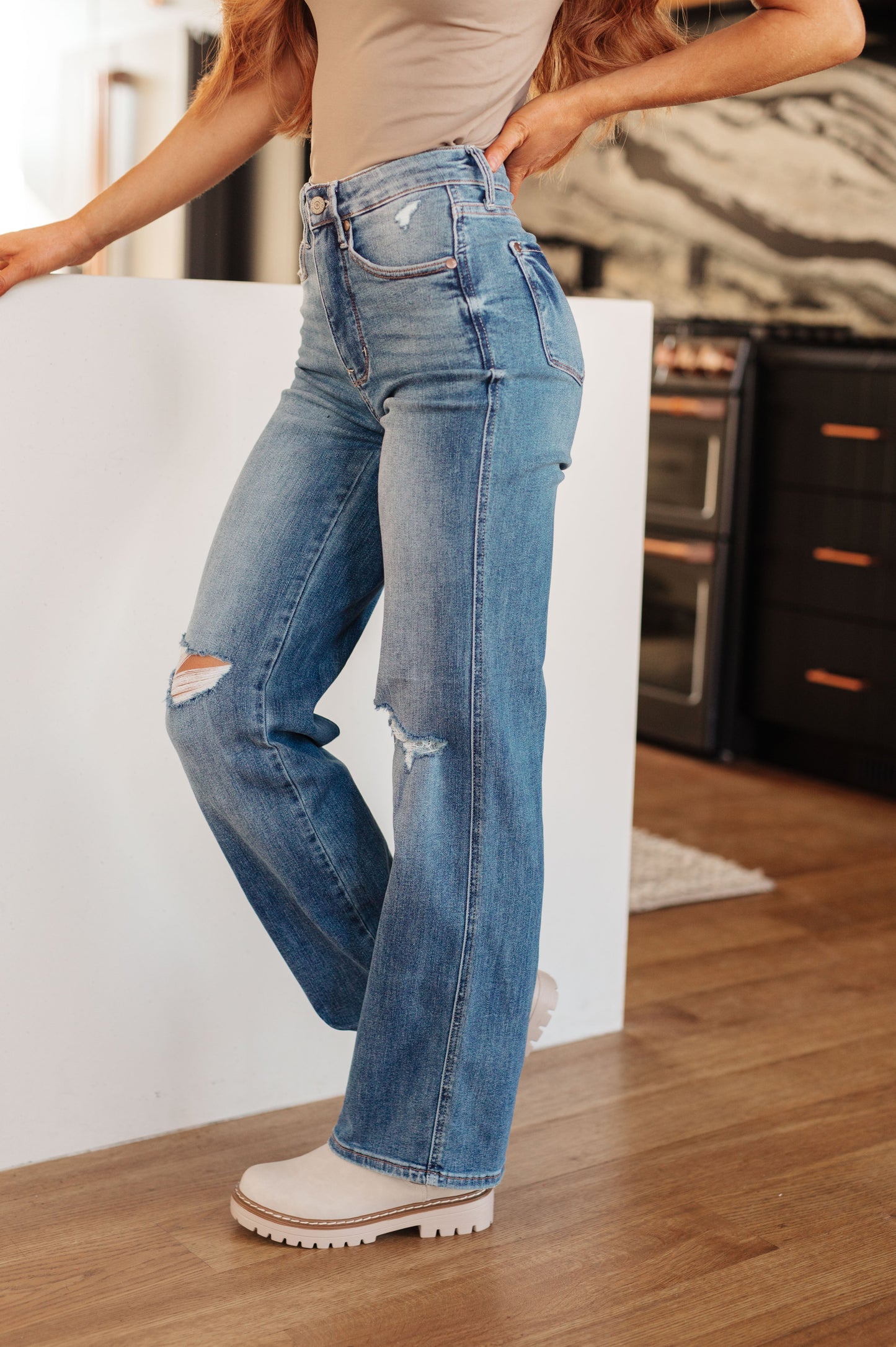 Bree High Rise Control Top Distressed Straight Jeans - G Marie's Boutique 