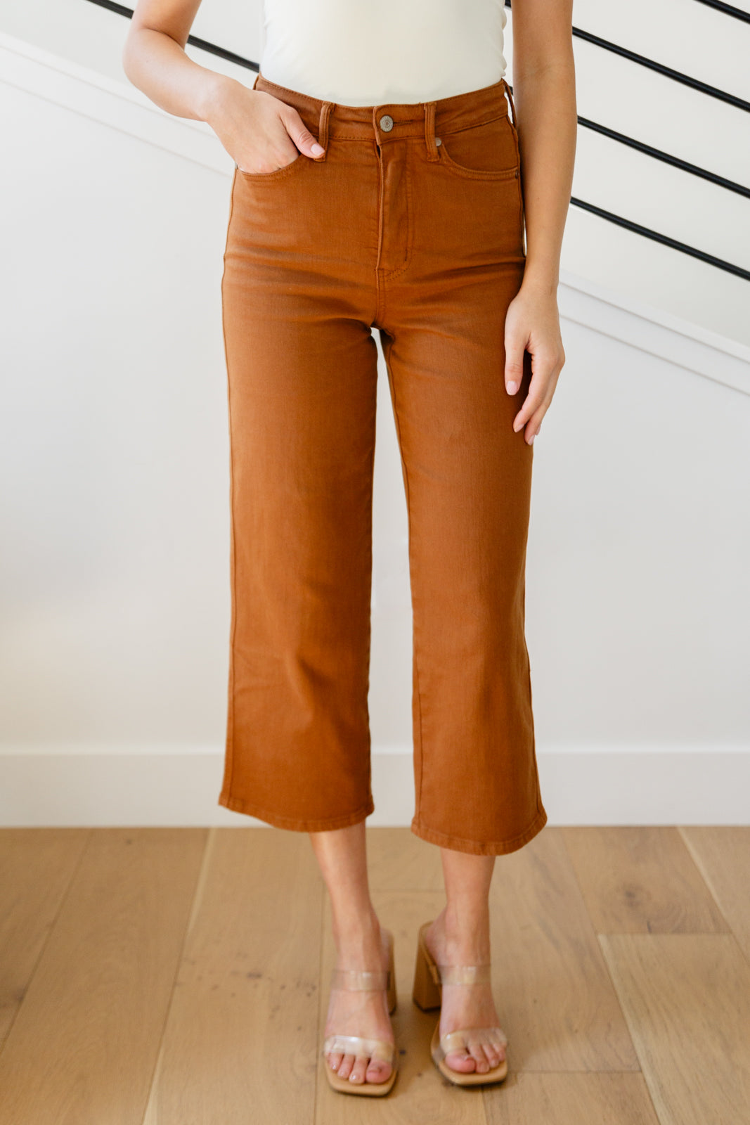 Briar High Rise Control Top Wide Leg Crop Jeans in Camel - G Marie's Boutique 