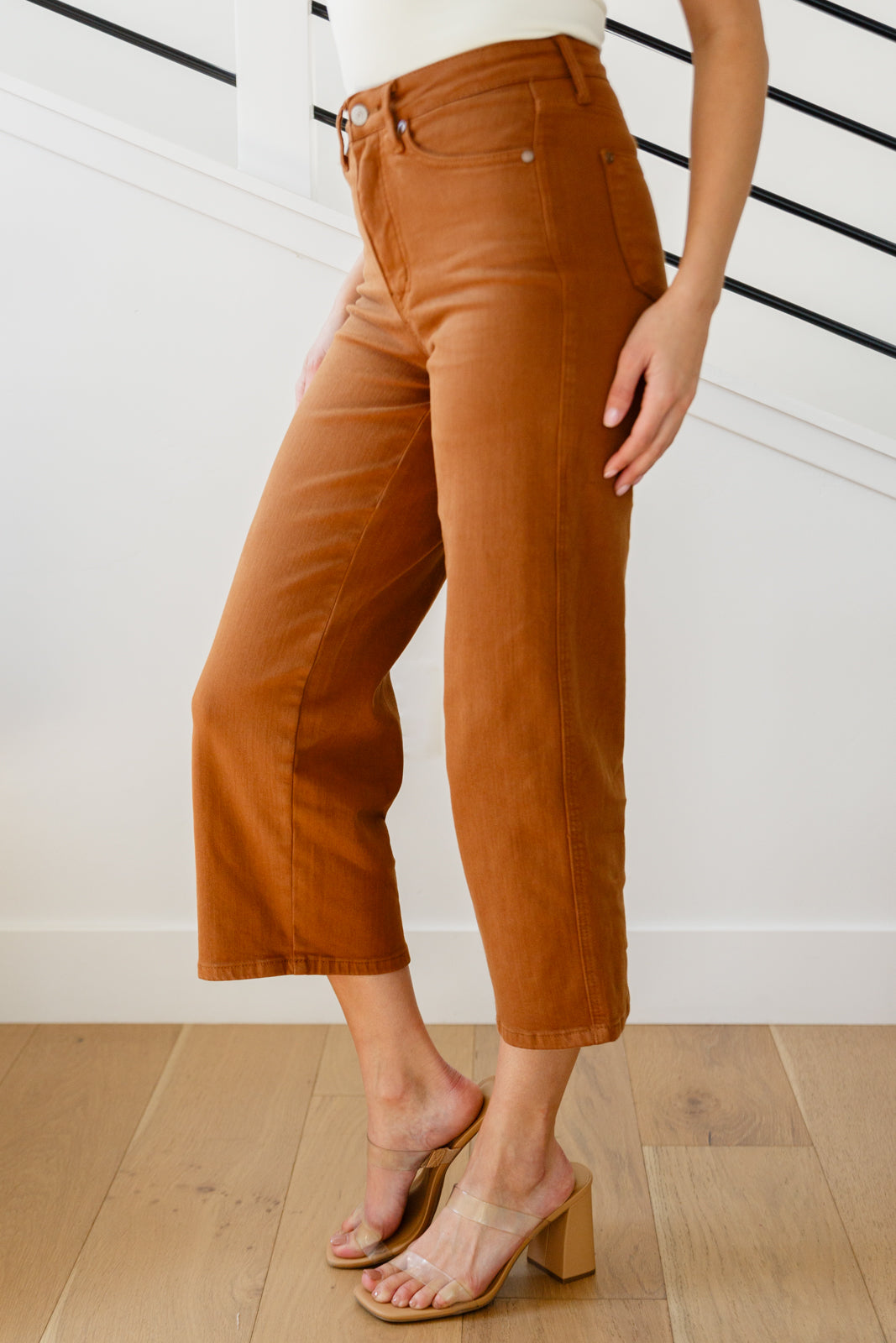 Briar High Rise Control Top Wide Leg Crop Jeans in Camel - G Marie's Boutique 