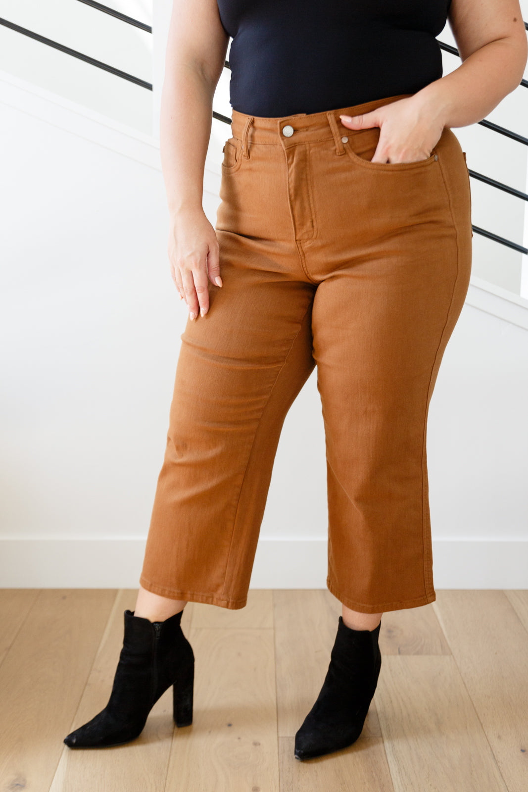 Briar High Rise Control Top Wide Leg Crop Jeans in Camel - G Marie's Boutique 