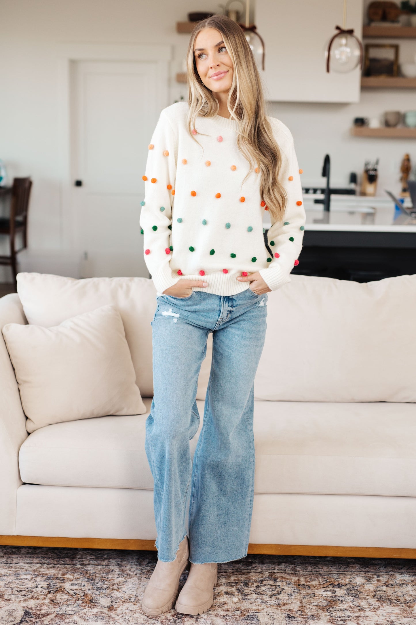 Candy Buttons Pom Detail Sweater - G Marie's Boutique 