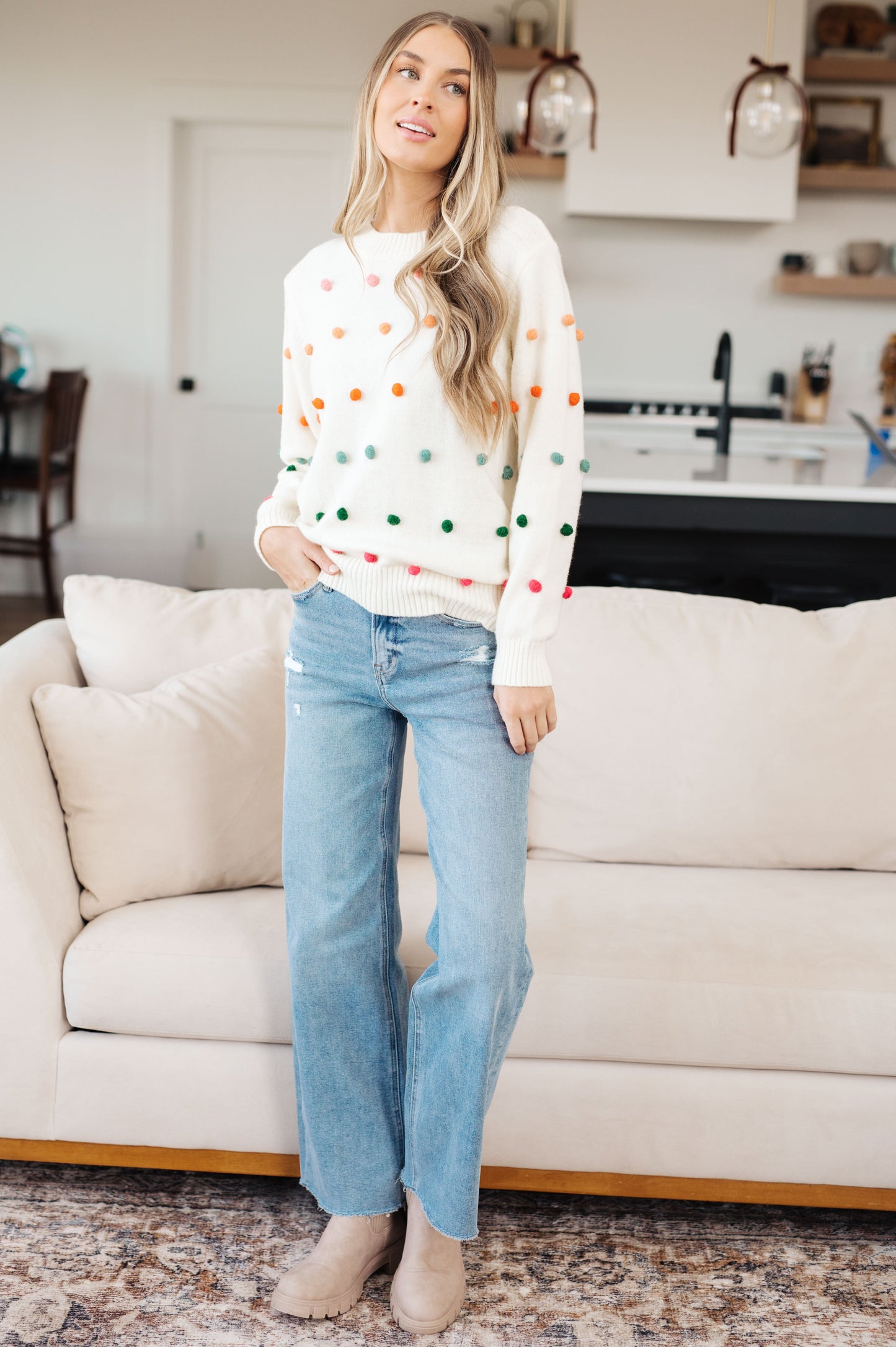 Candy Buttons Pom Detail Sweater - G Marie's Boutique 