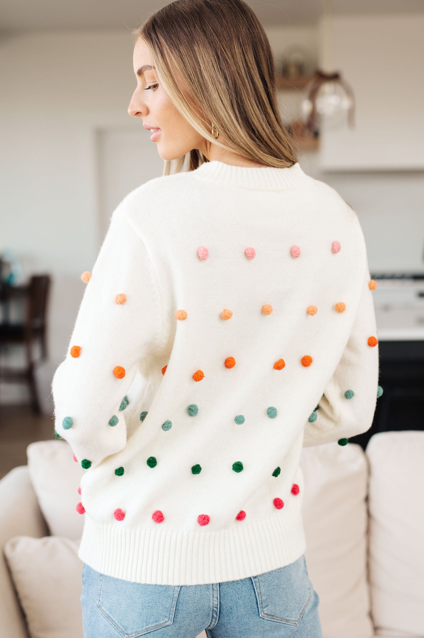 Candy Buttons Pom Detail Sweater - G Marie's Boutique 