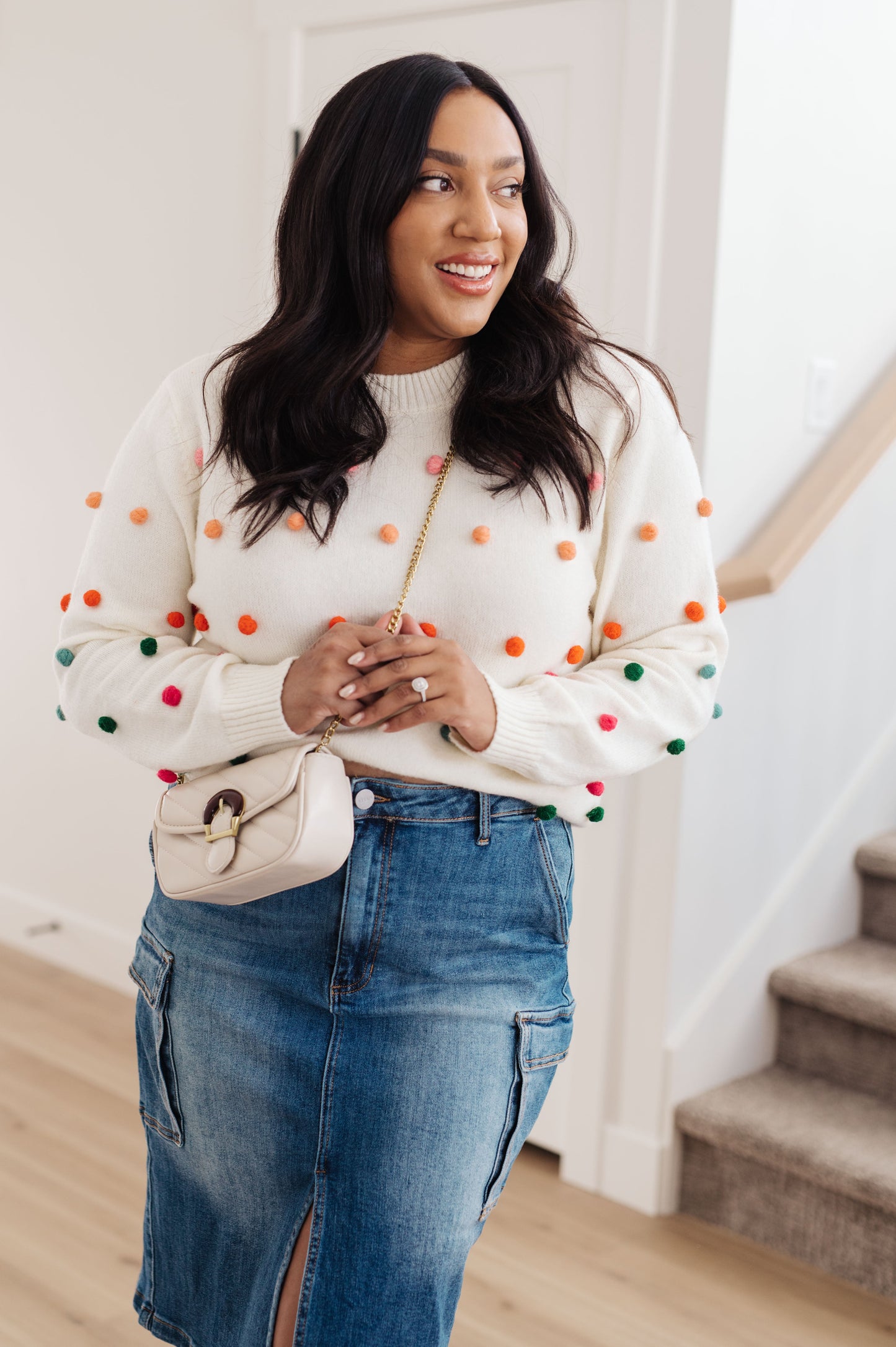 Candy Buttons Pom Detail Sweater - G Marie's Boutique 