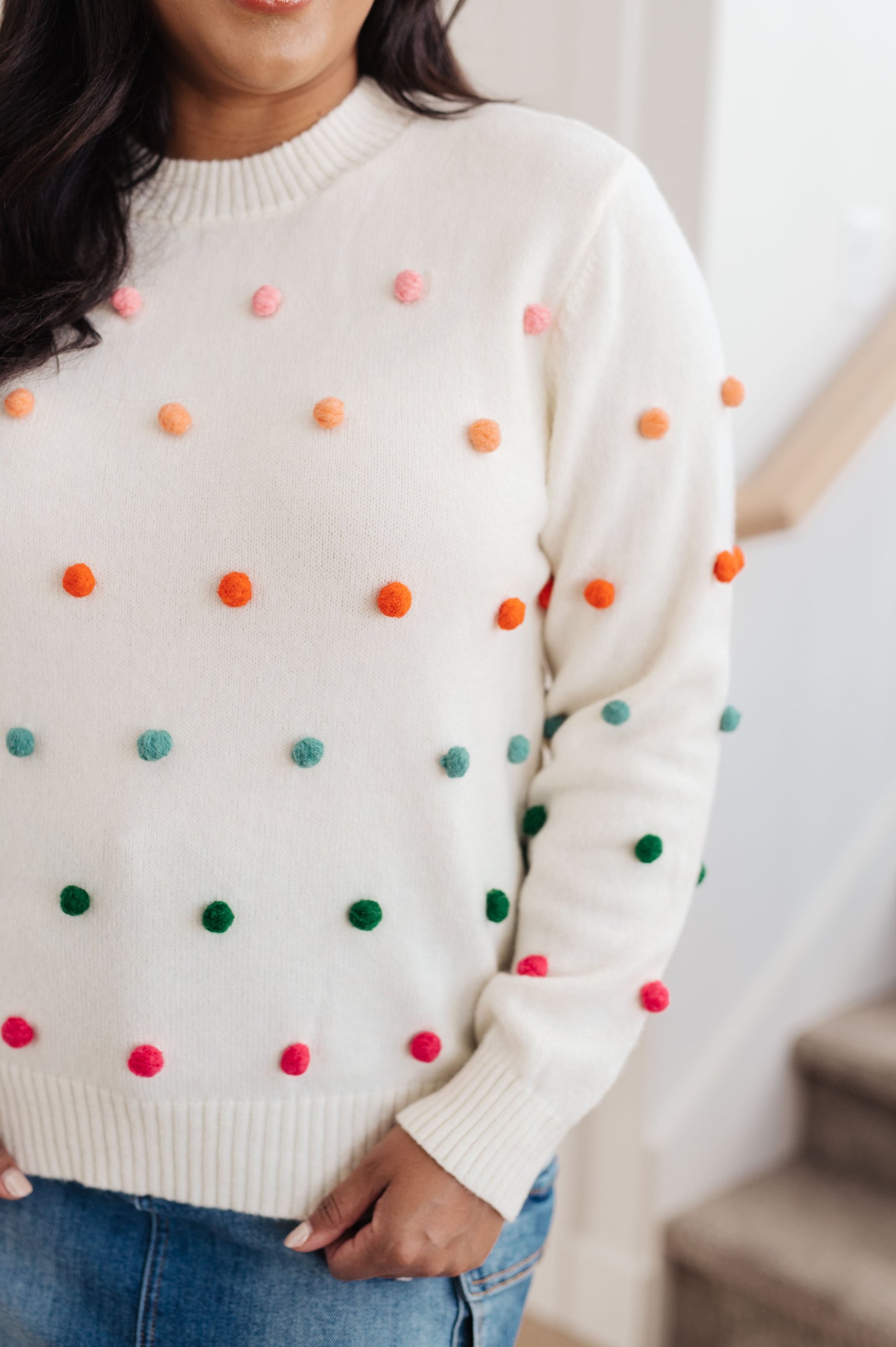 Candy Buttons Pom Detail Sweater - G Marie's Boutique 