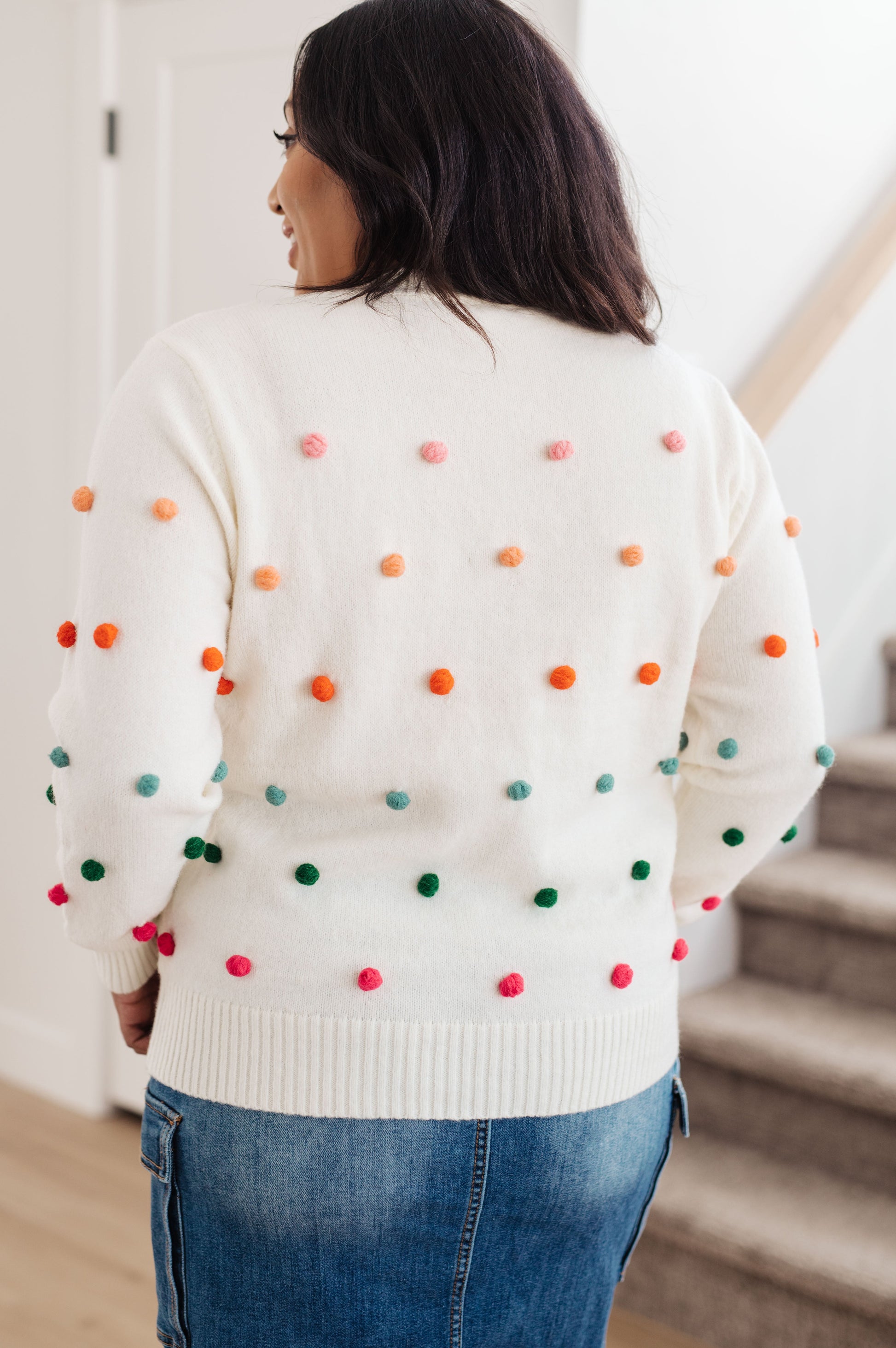 Candy Buttons Pom Detail Sweater - G Marie's Boutique 