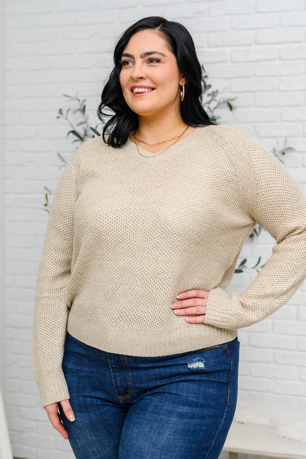 Chai Latte V-Neck Sweater in Oatmeal - G Marie's Boutique 