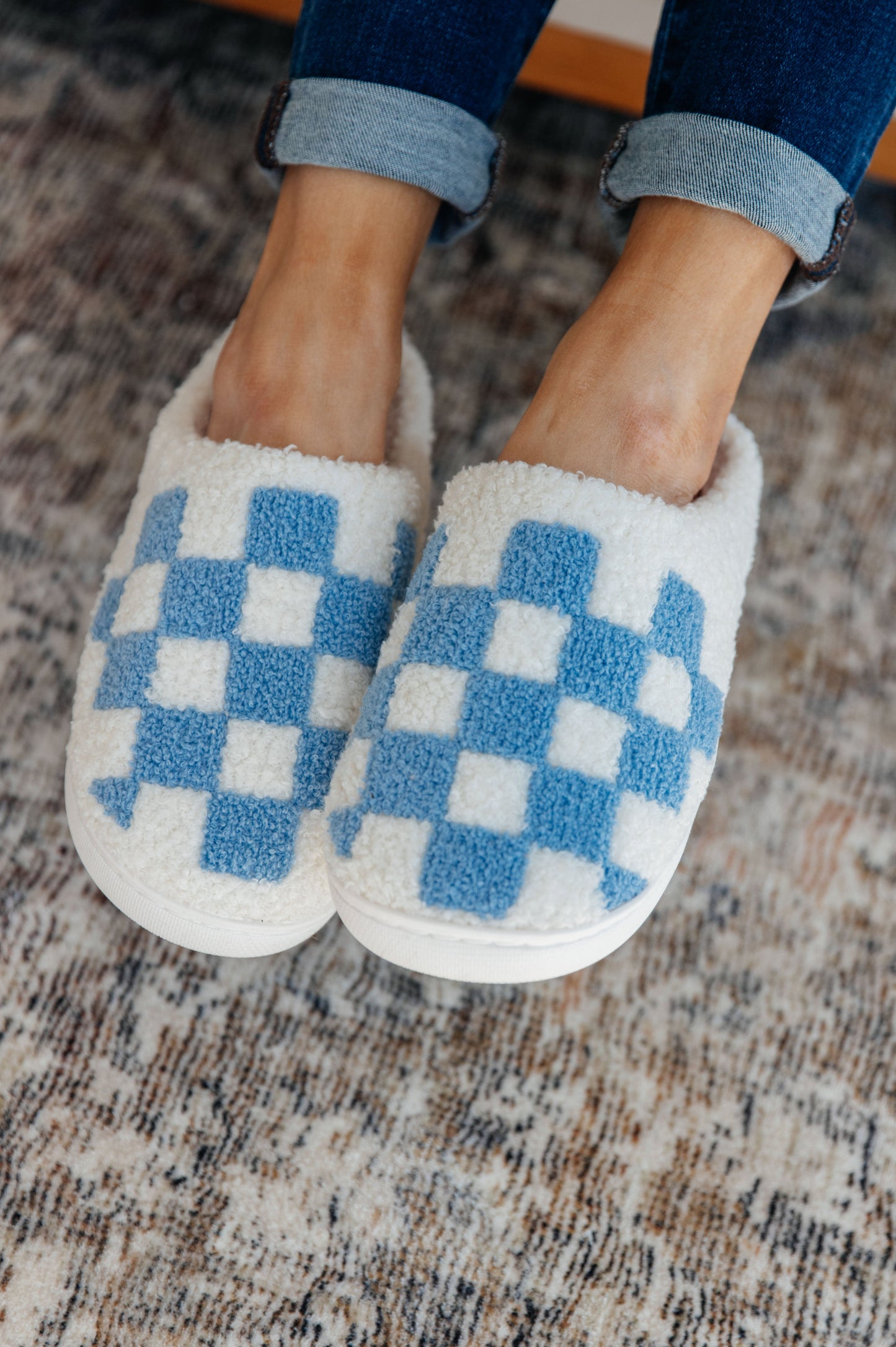 Checked Out Slippers in Blue - G Marie's Boutique 