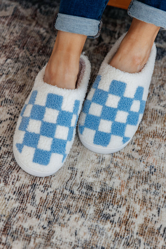 Checked Out Slippers in Blue - G Marie's Boutique 