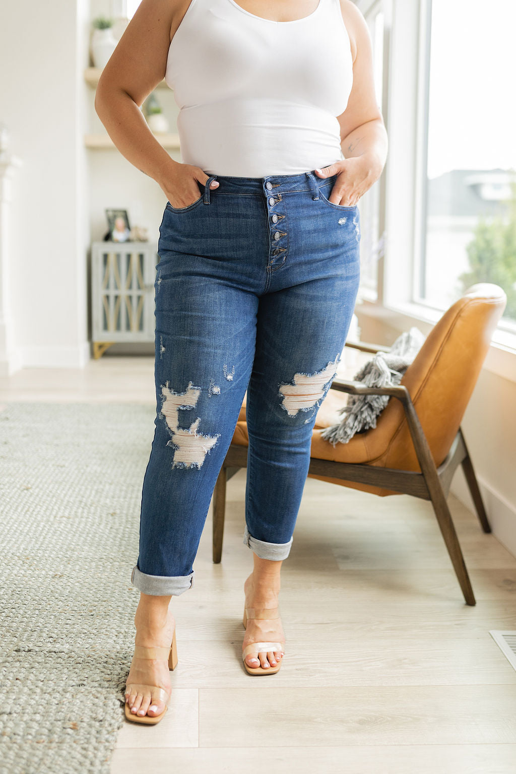 Colt High Rise Button Fly Distressed Boyfriend Jeans - G Marie's Boutique 