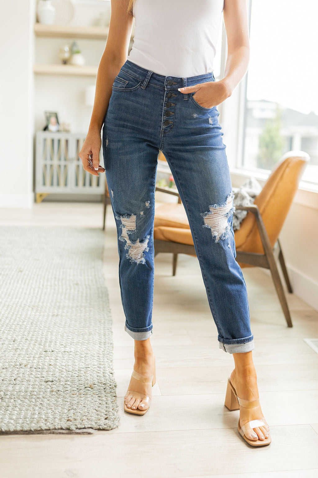 Colt High Rise Button Fly Distressed Boyfriend Jeans - G Marie's Boutique 