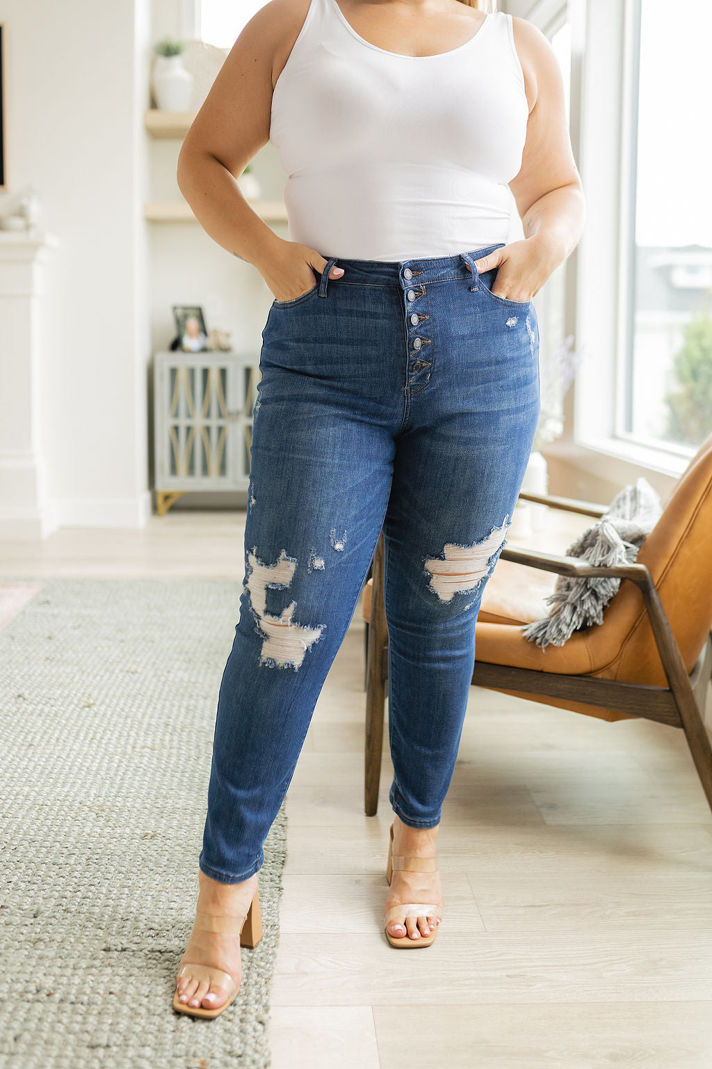 Colt High Rise Button Fly Distressed Boyfriend Jeans - G Marie's Boutique 