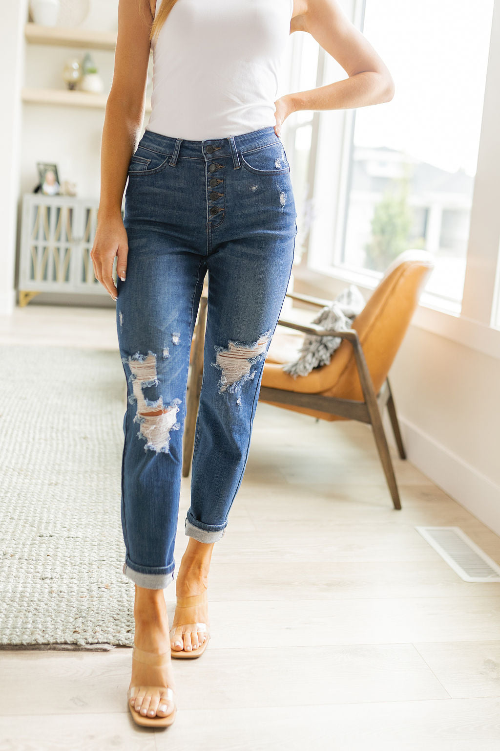 Colt High Rise Button Fly Distressed Boyfriend Jeans - G Marie's Boutique 