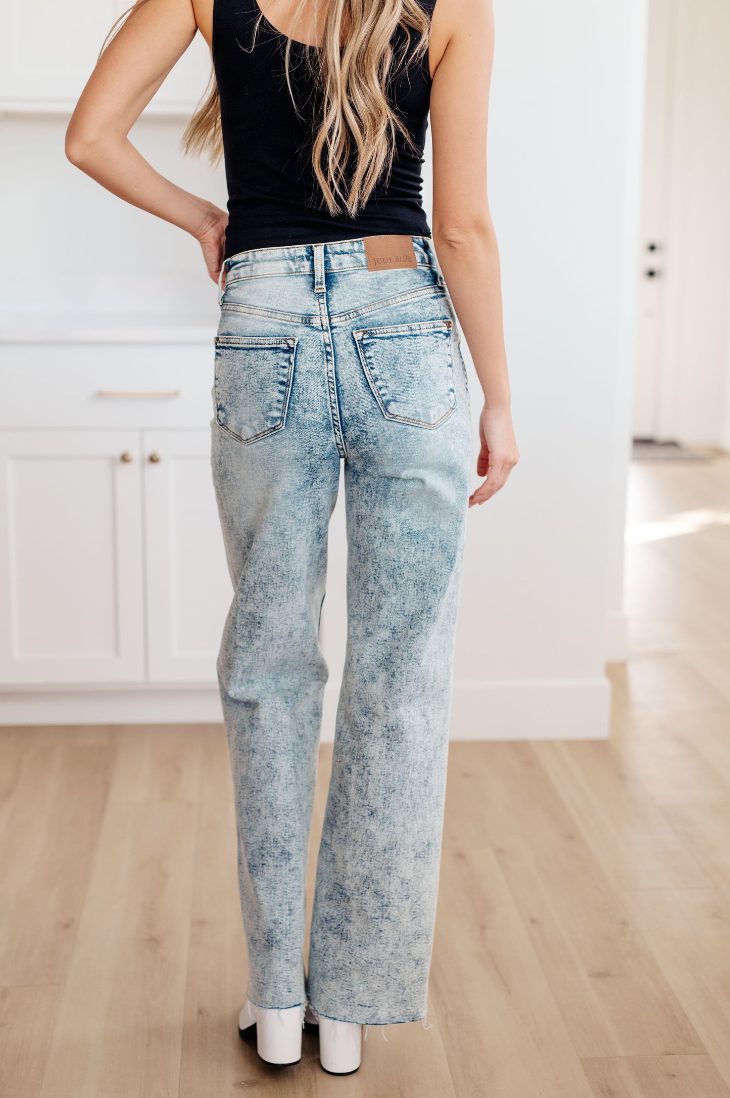 Dory High Waist Mineral Wash Raw Hem Wide Leg Jeans - G Marie's Boutique 