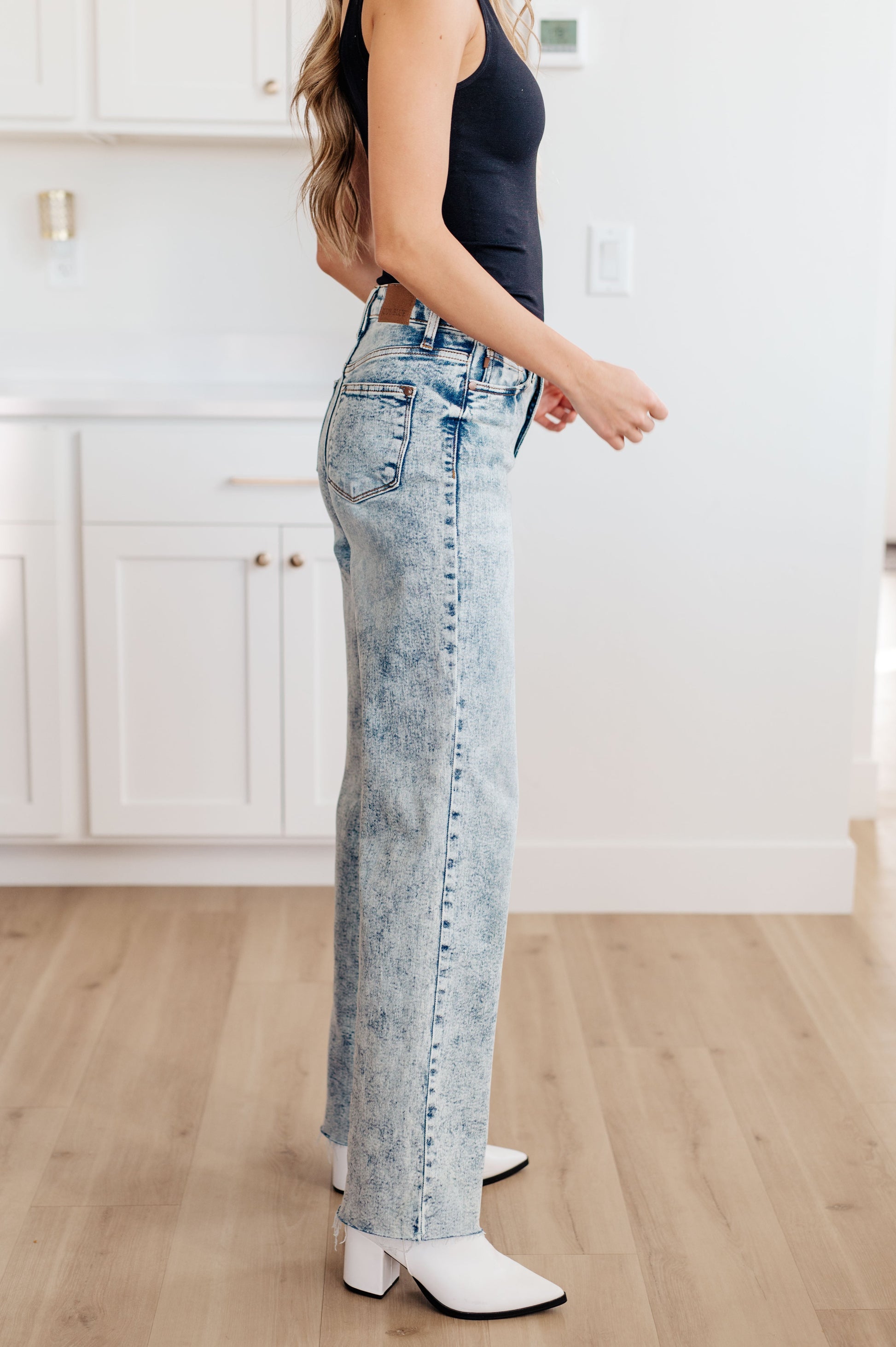 Dory High Waist Mineral Wash Raw Hem Wide Leg Jeans - G Marie's Boutique 