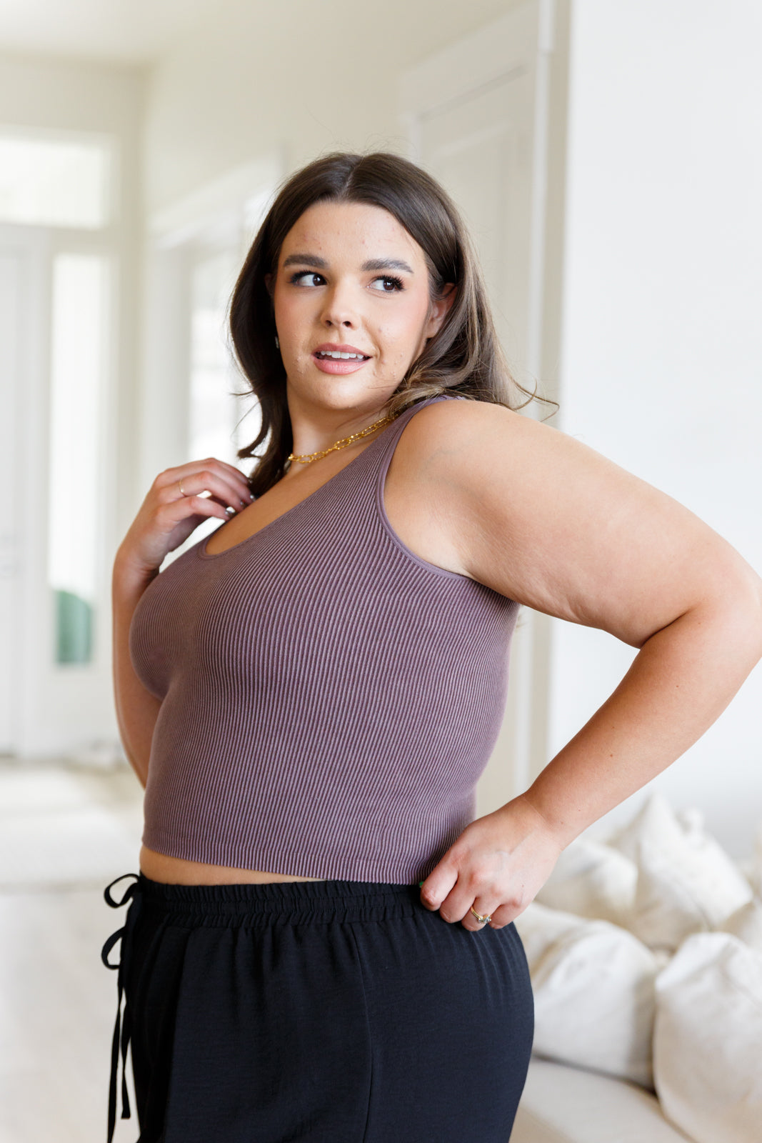 Fundamentals Ribbed Seamless Reversible Tank in Brown - G Marie's Boutique 