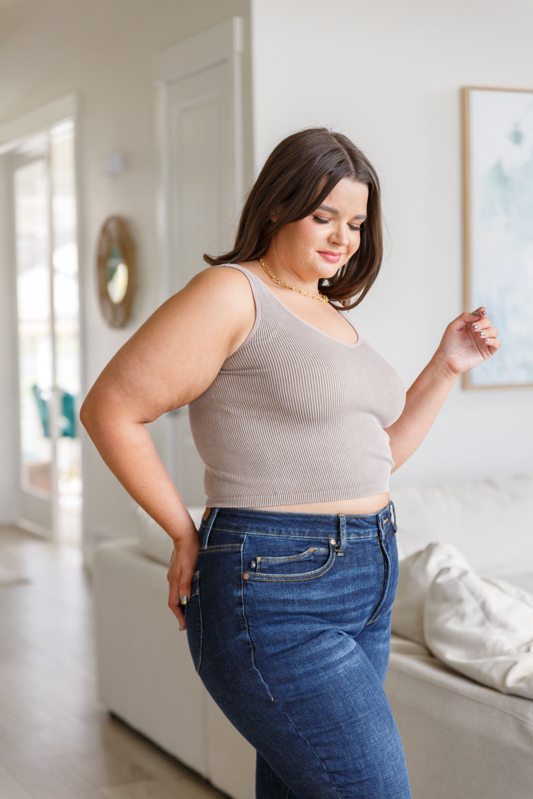 Fundamentals Ribbed Seamless Reversible Tank in Light Mocha - G Marie's Boutique 