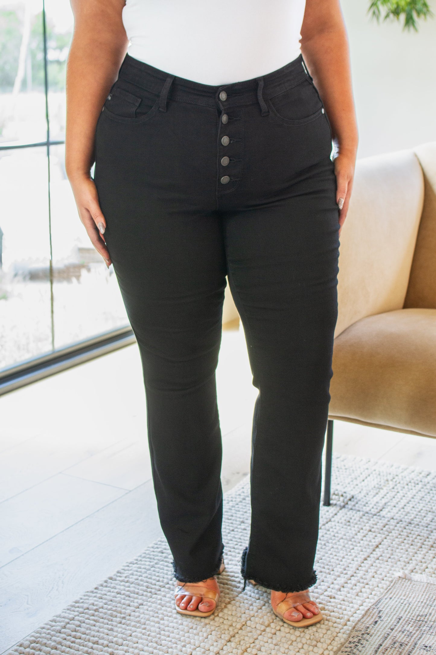 Harriet High Rise Button Fly Bootcut Jeans in Black - G Marie's Boutique 