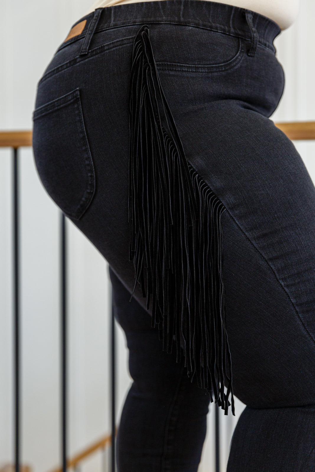 Hilary Side Fringe Skinny Jegging In Black - G Marie's Boutique 