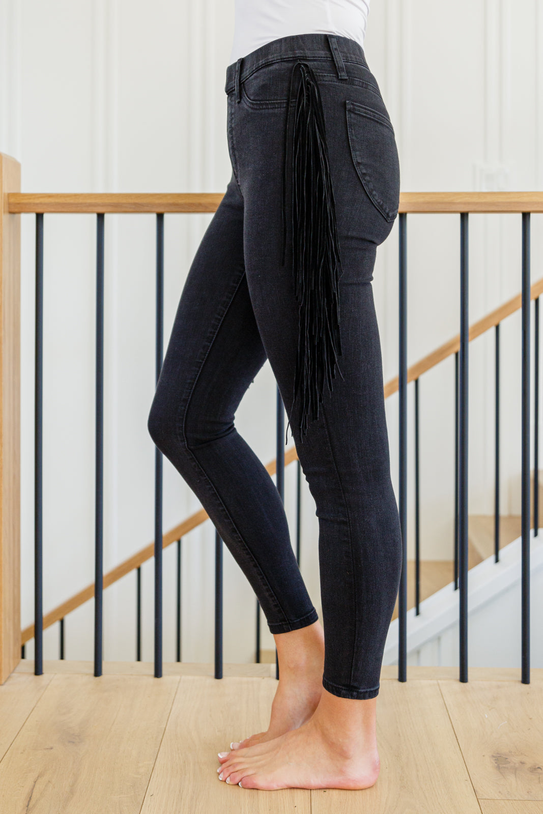 Hilary Side Fringe Skinny Jegging In Black - G Marie's Boutique 