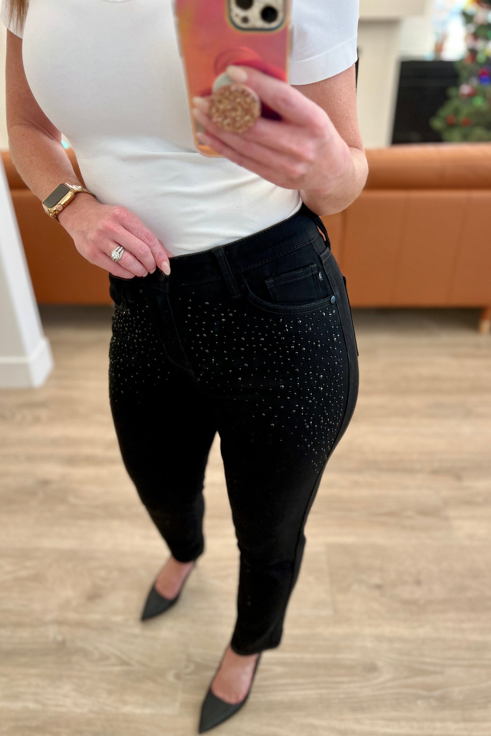 Reese Rhinestone Slim Fit Jeans in Black - G Marie's Boutique 