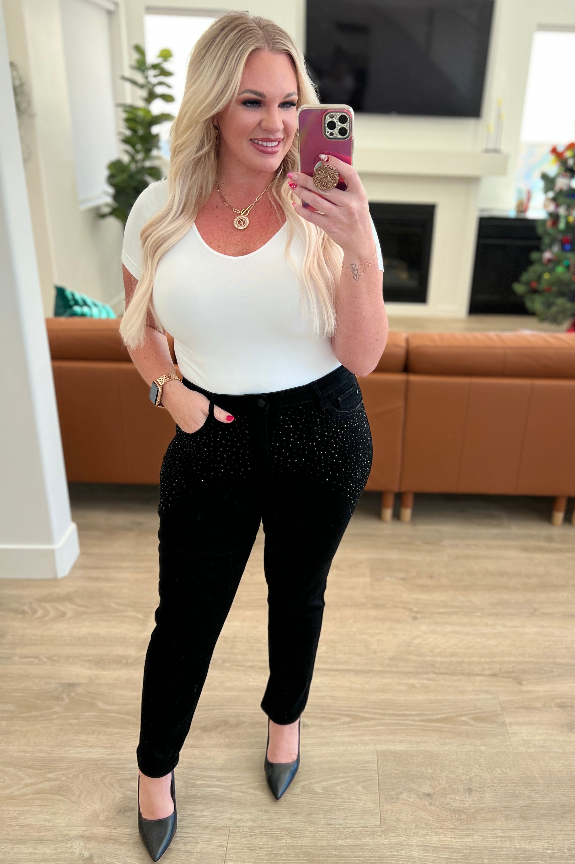 Reese Rhinestone Slim Fit Jeans in Black - G Marie's Boutique 