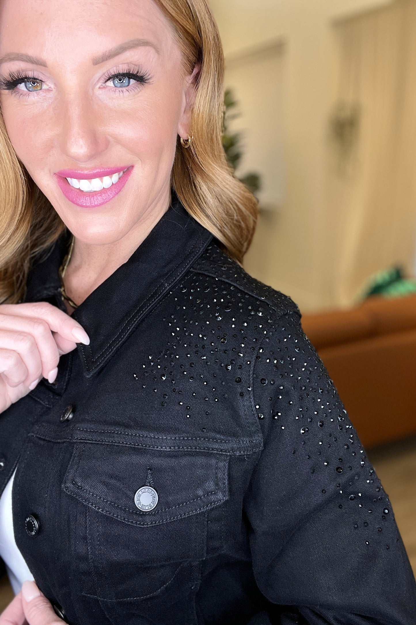 Reese Rhinestone Denim Jacket in Black - G Marie's Boutique 