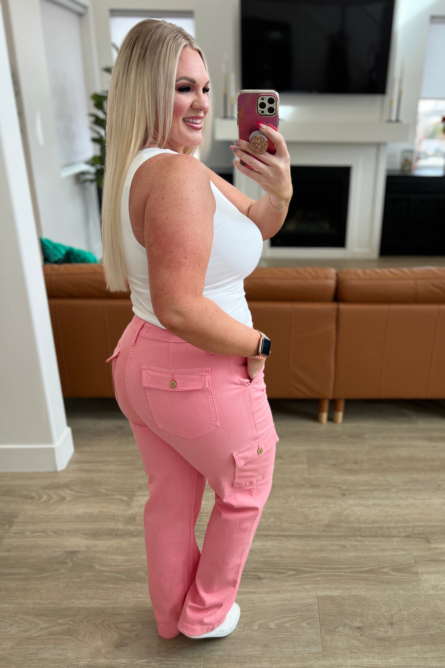 Peggy High Rise Cargo Straight Jeans in Pink - G Marie's Boutique 