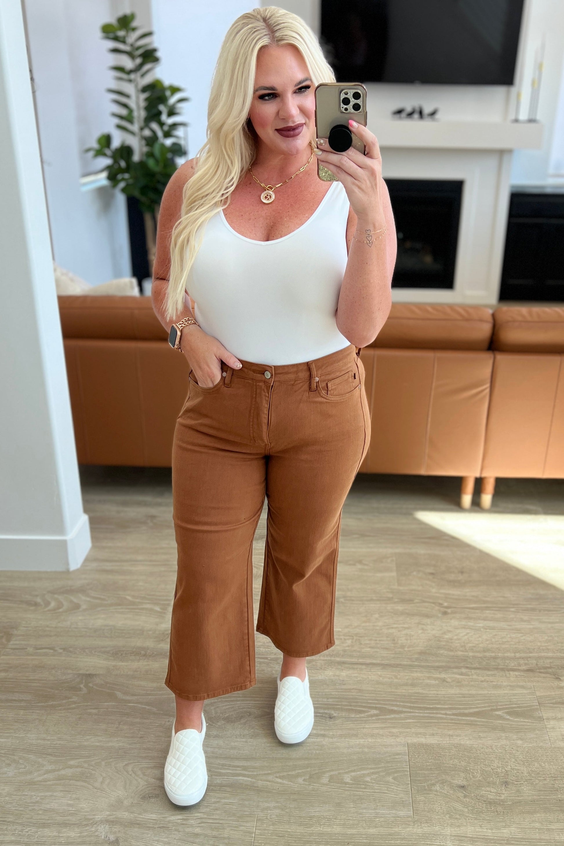 Briar High Rise Control Top Wide Leg Crop Jeans in Camel - G Marie's Boutique 