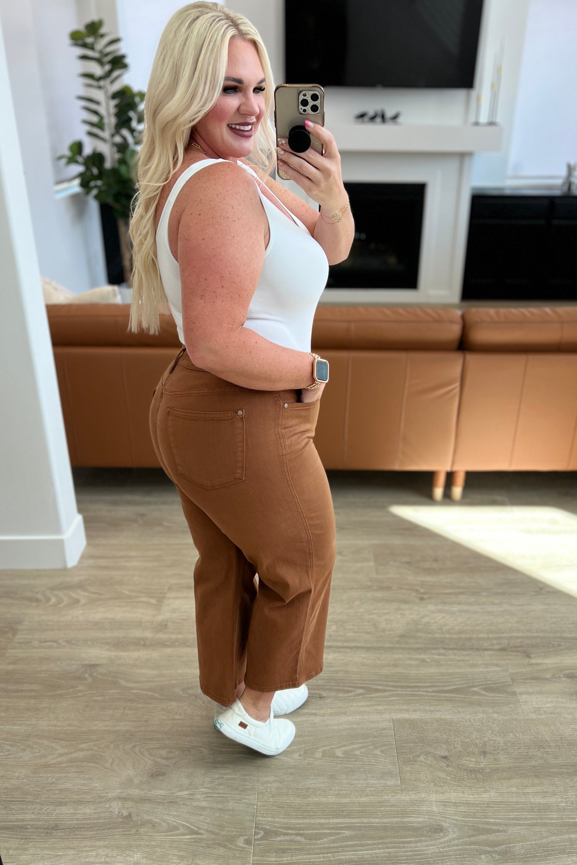 Briar High Rise Control Top Wide Leg Crop Jeans in Camel - G Marie's Boutique 