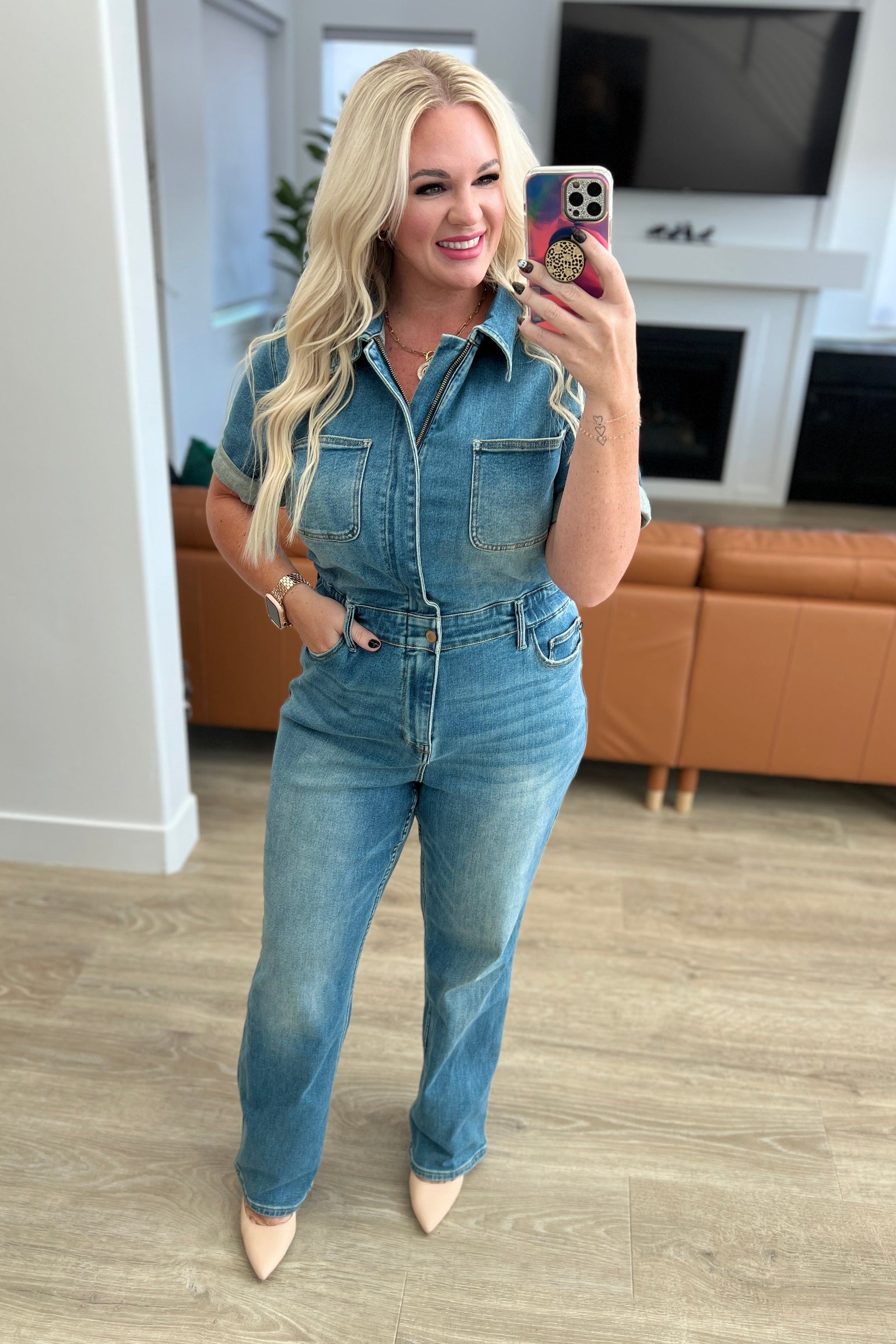 Sylvia Short Sleeve Denim Jumpsuit - G Marie's Boutique 