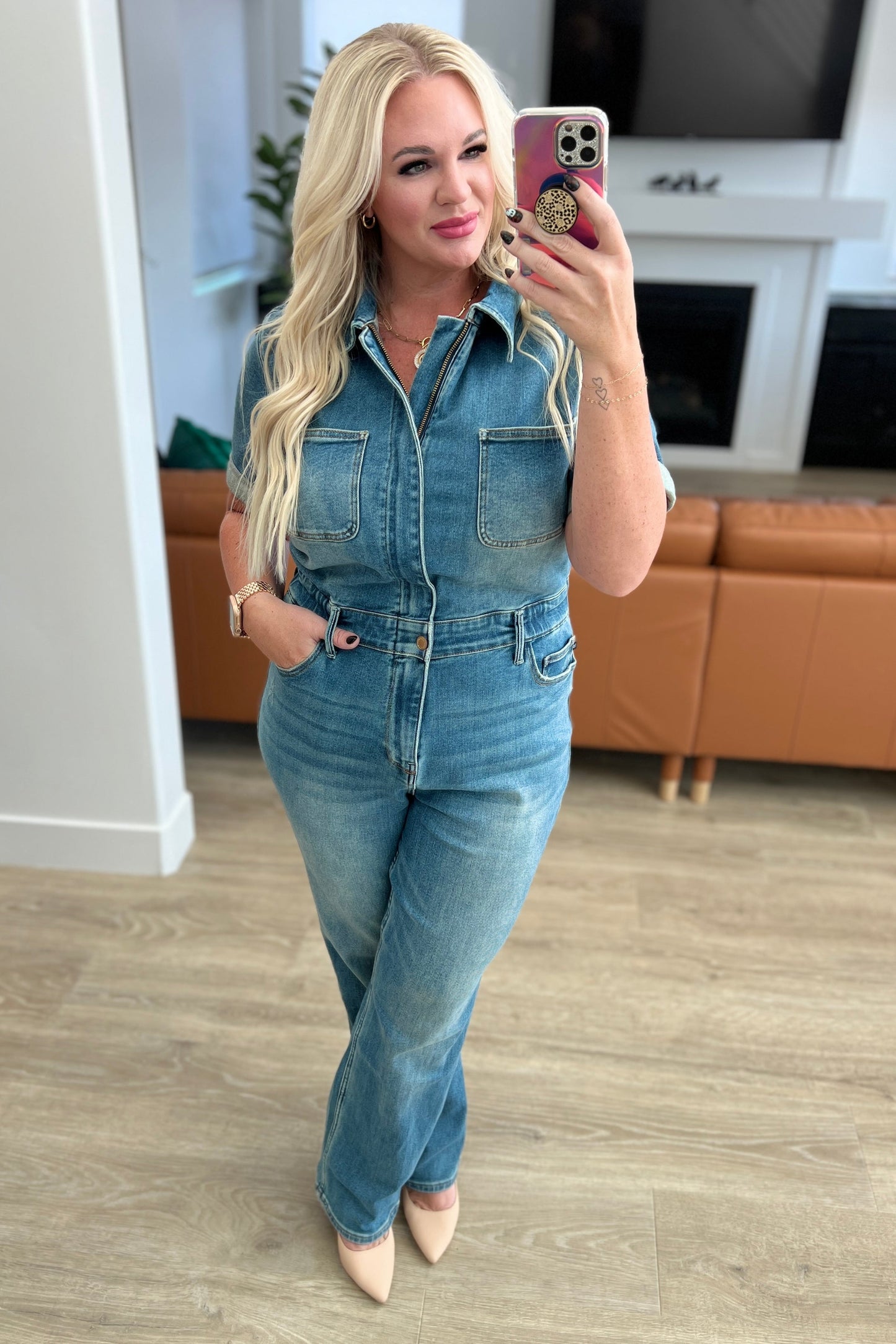 Sylvia Short Sleeve Denim Jumpsuit - G Marie's Boutique 