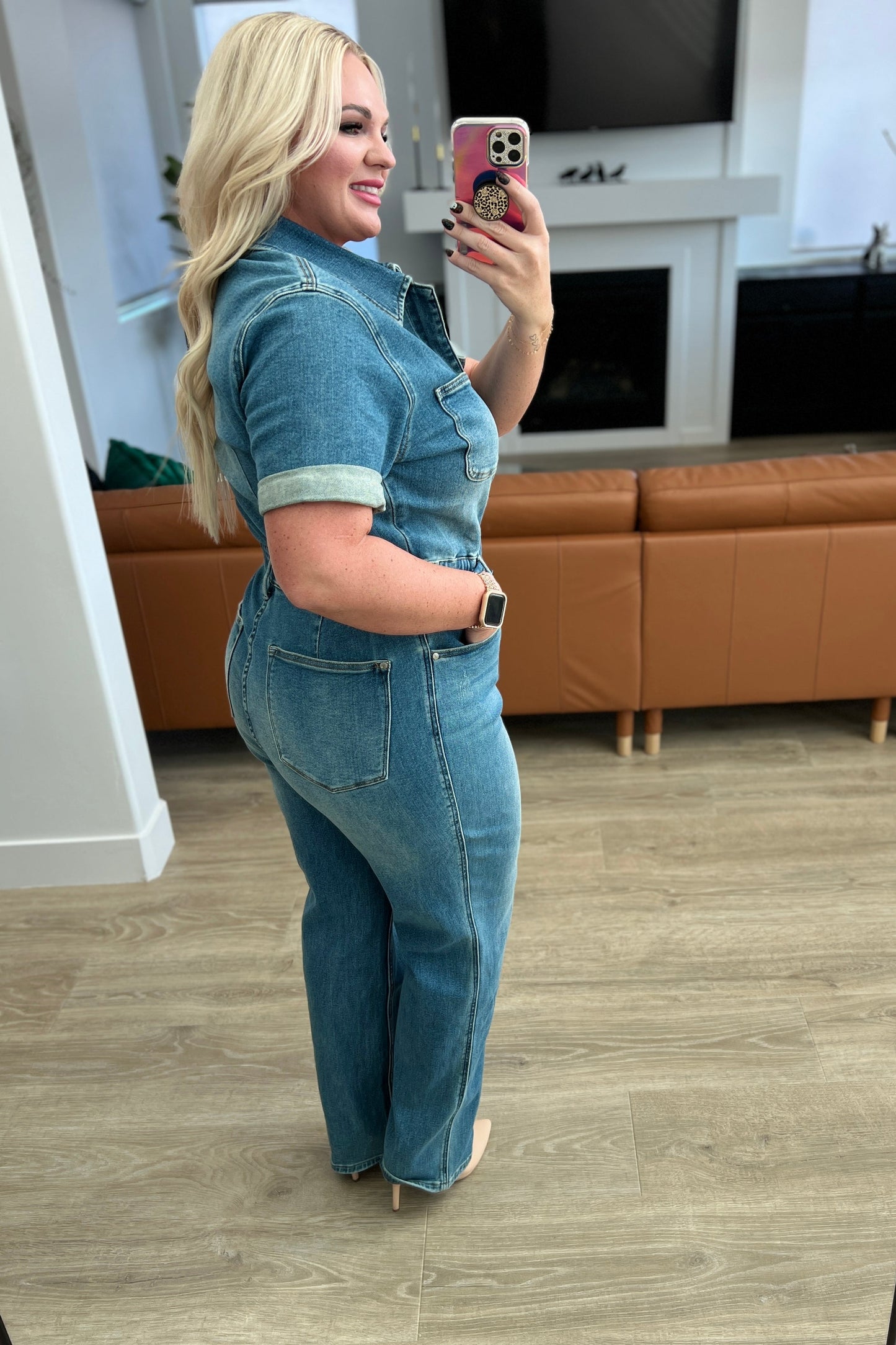 Sylvia Short Sleeve Denim Jumpsuit - G Marie's Boutique 