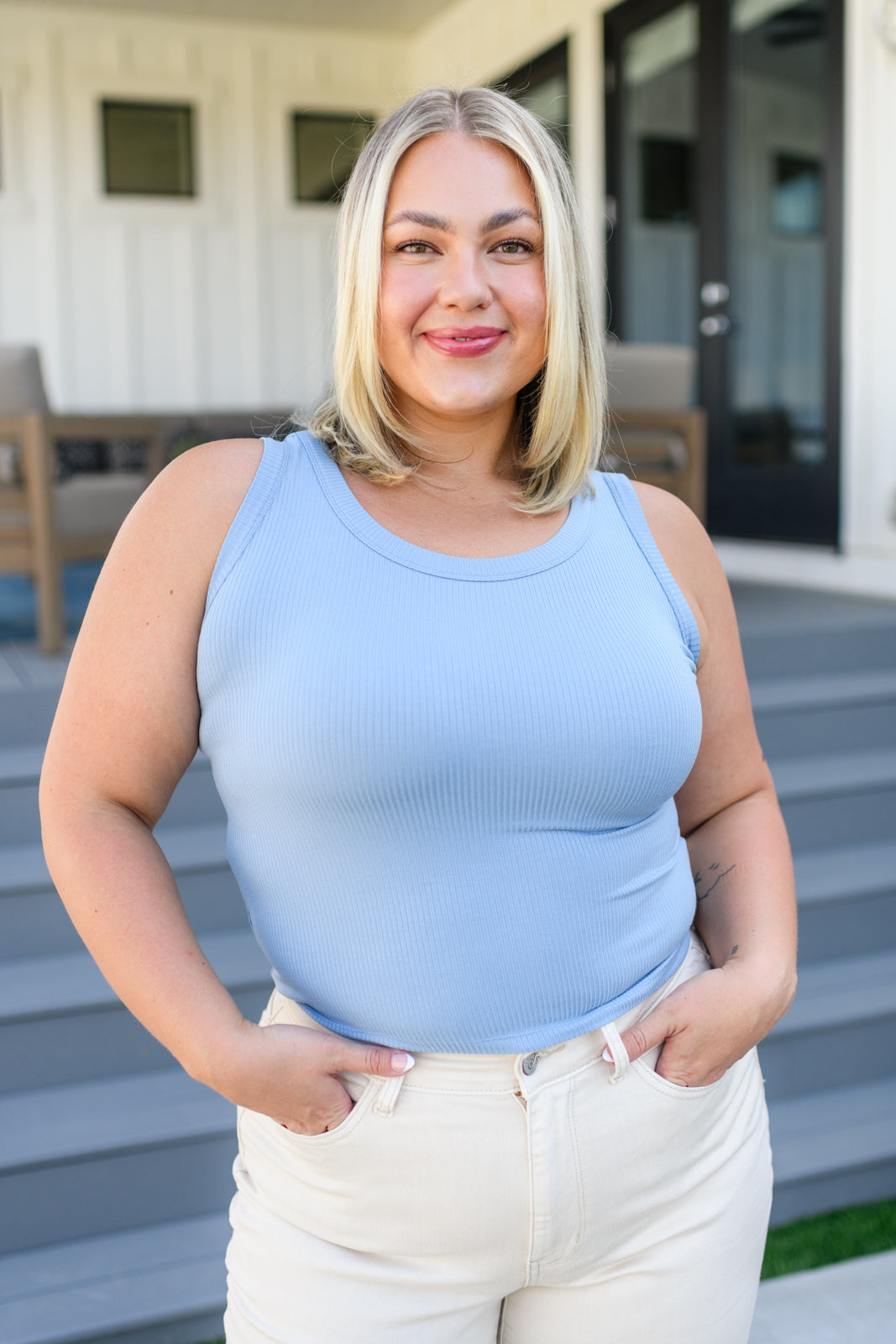 Just One More Ribbed Tank in Light Blue - G Marie's Boutique 