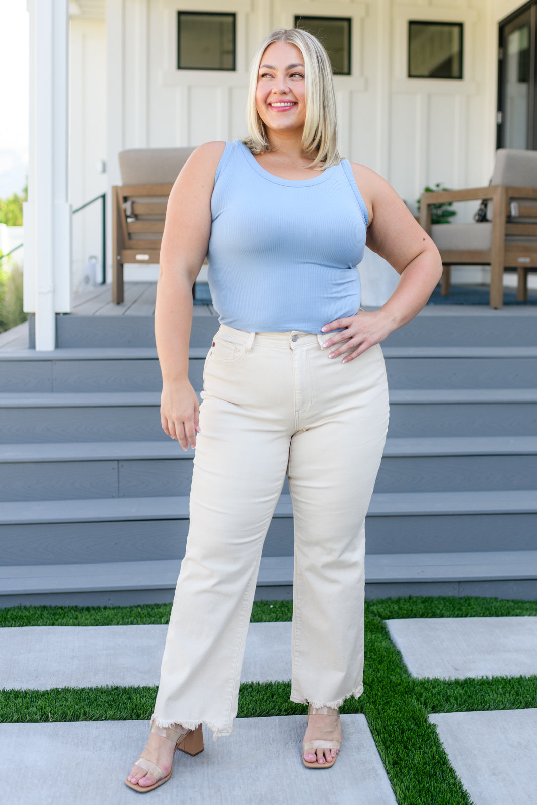 Just One More Ribbed Tank in Light Blue - G Marie's Boutique 