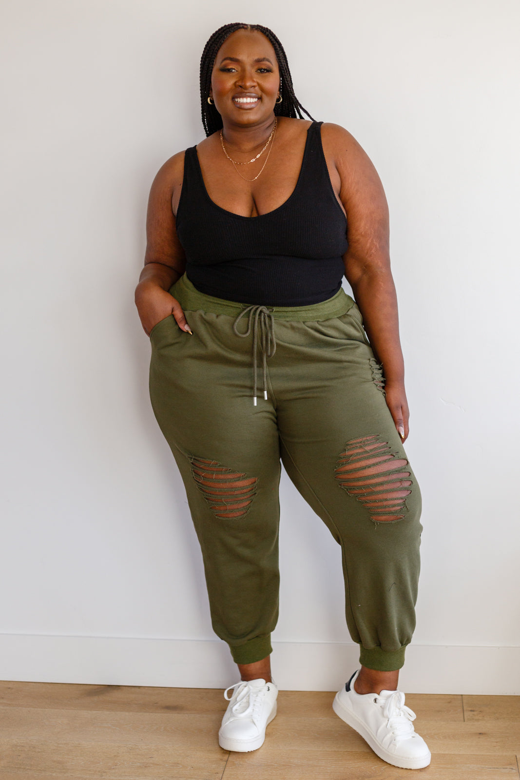 Kick Back Distressed Joggers in Olive - G Marie's Boutique 