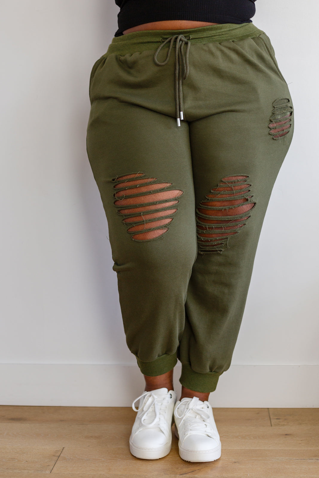 Kick Back Distressed Joggers in Olive - G Marie's Boutique 