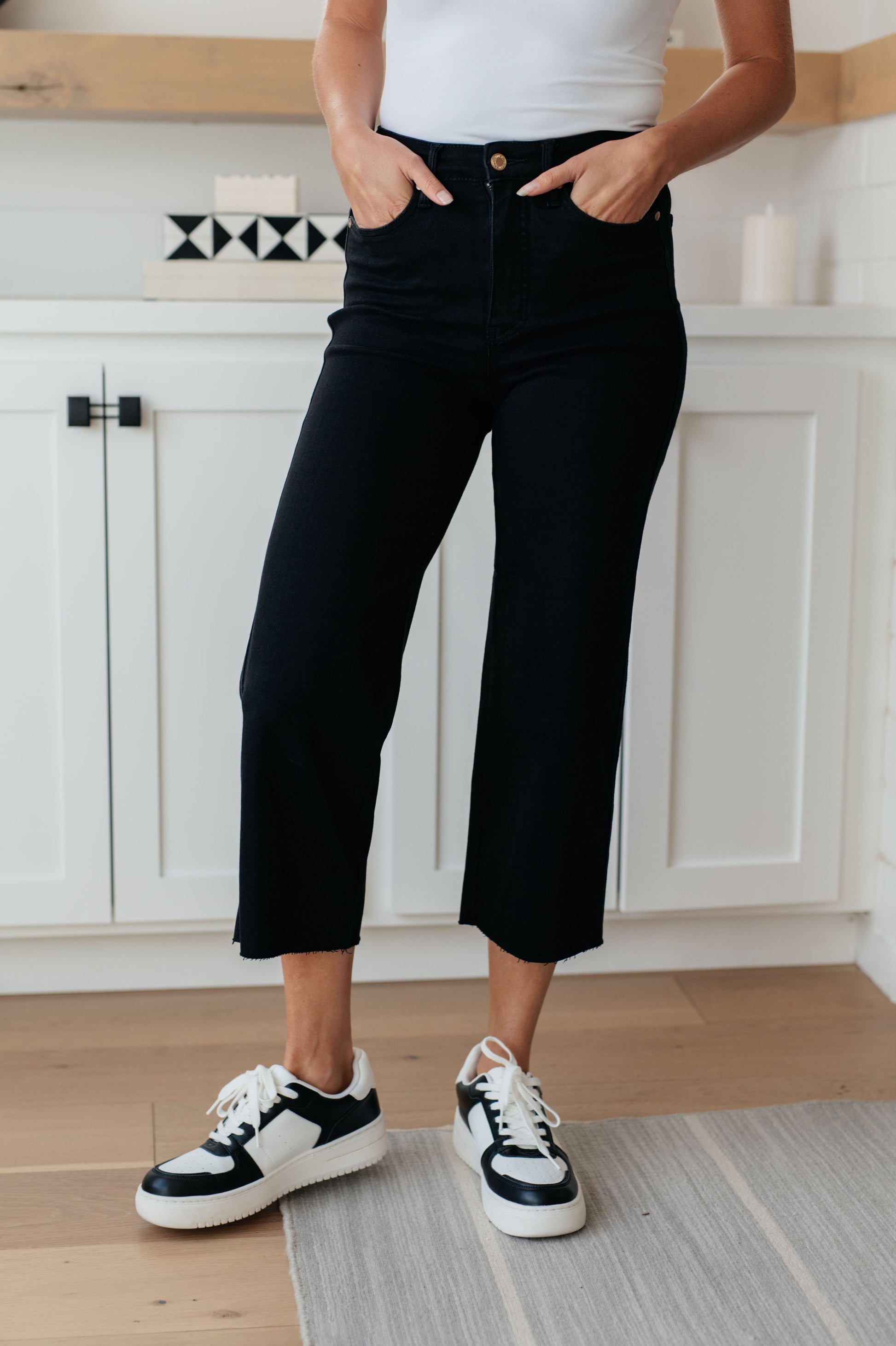 Lizzy High Rise Control Top Wide Leg Crop Jeans in Black - G Marie's Boutique 