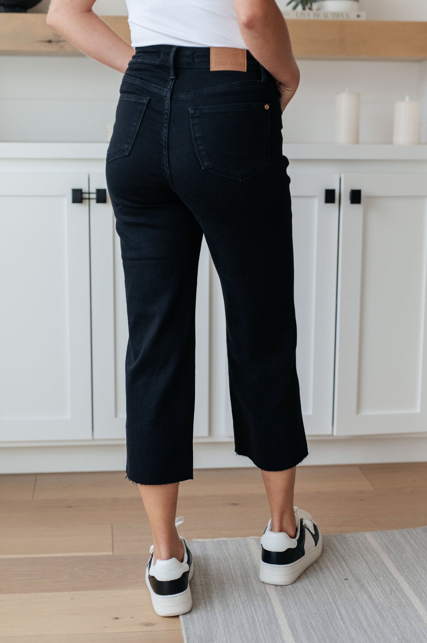 Lizzy High Rise Control Top Wide Leg Crop Jeans in Black - G Marie's Boutique 