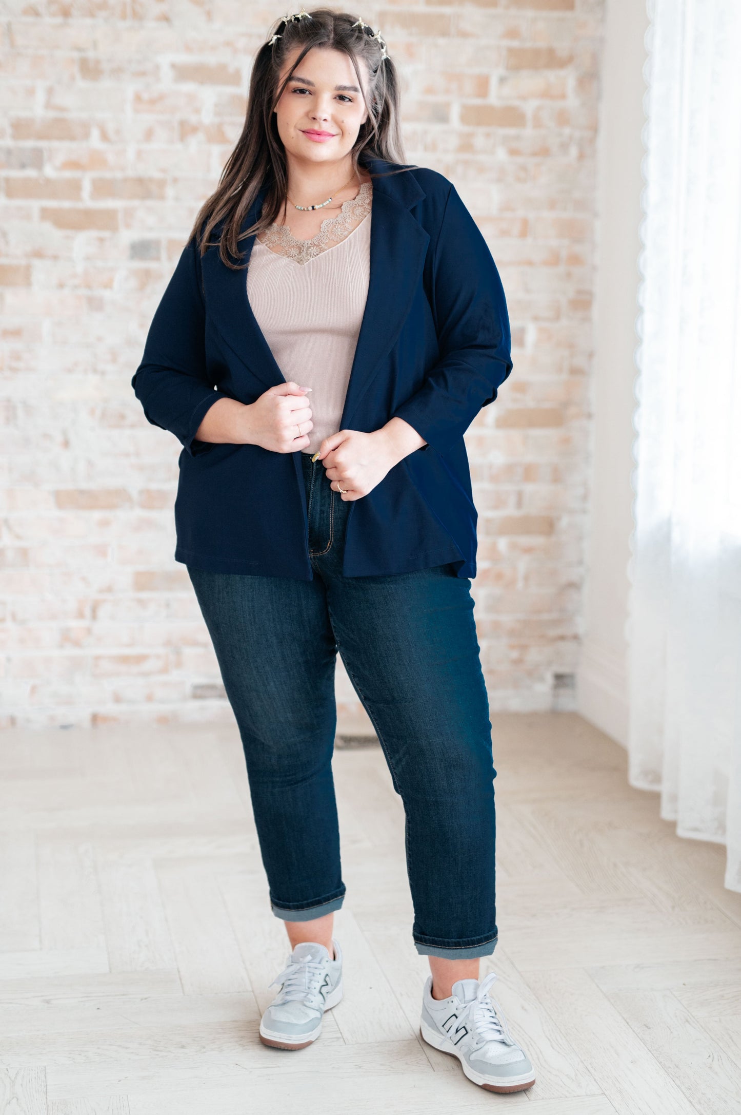 Dear Scarlett Magic 3/4 Blazer in Navy - G Marie's Boutique 