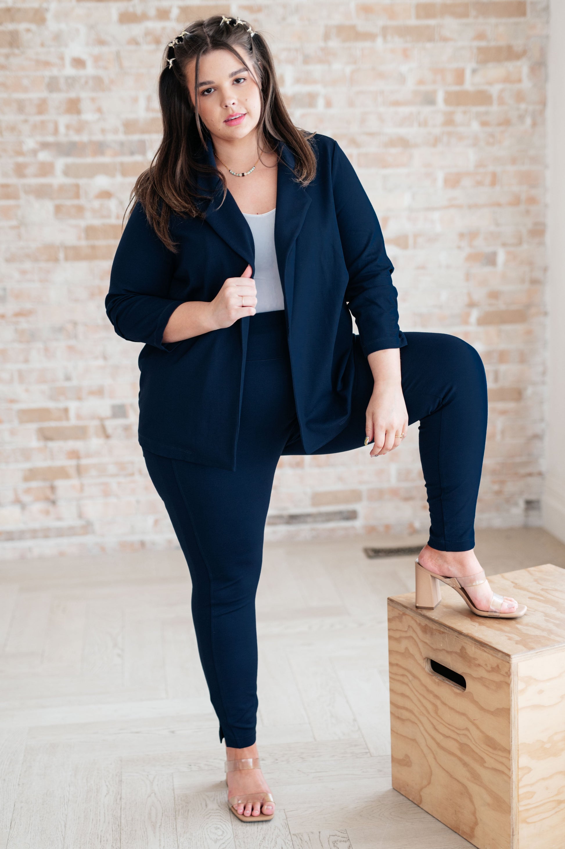 Dear Scarlett Magic 3/4 Blazer in Navy - G Marie's Boutique 