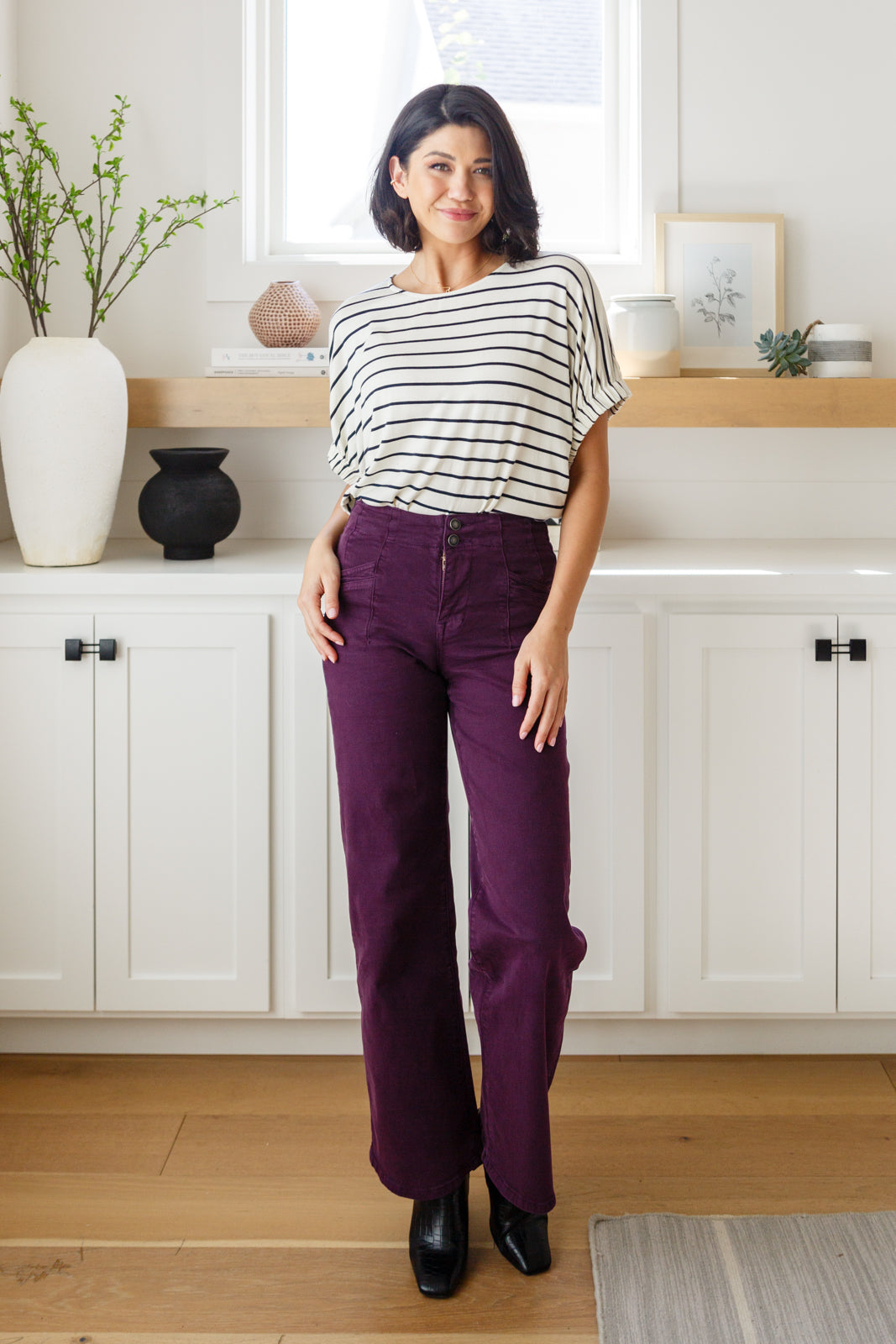 Petunia High Rise Wide Leg Jeans in Plum - G Marie's Boutique 