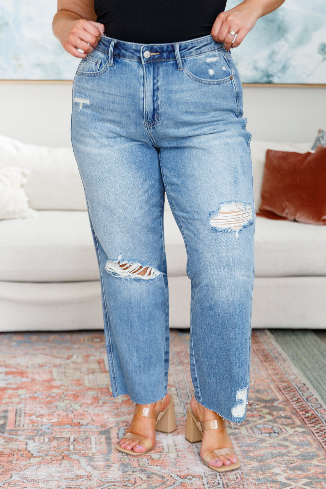 Nora High Rise Rigid Magic Destroy Slim Straight Jeans - G Marie's Boutique 