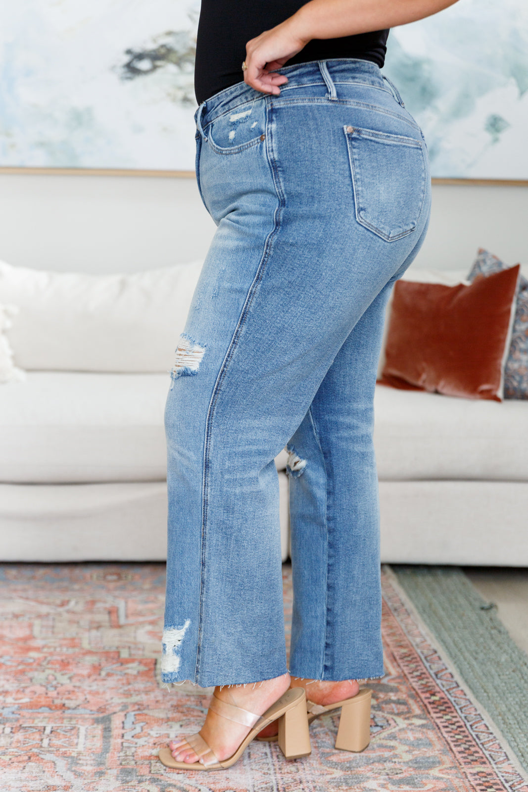 Nora High Rise Rigid Magic Destroy Slim Straight Jeans - G Marie's Boutique 