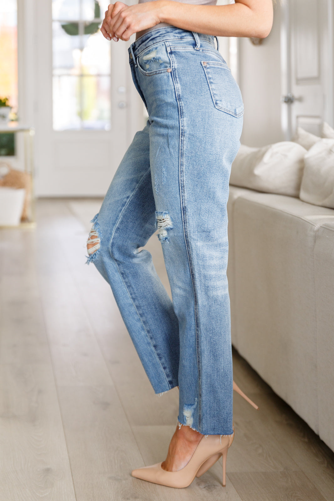 Nora High Rise Rigid Magic Destroy Slim Straight Jeans - G Marie's Boutique 