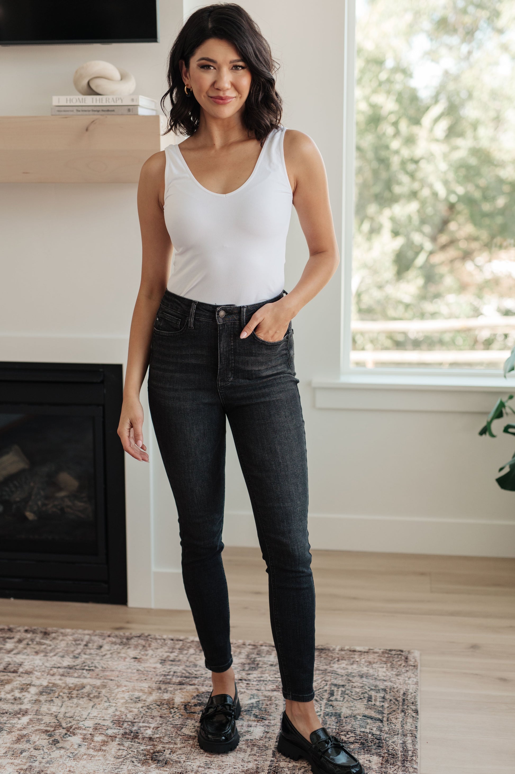 Octavia High Rise Control Top Skinny Jeans in Washed Black - G Marie's Boutique 