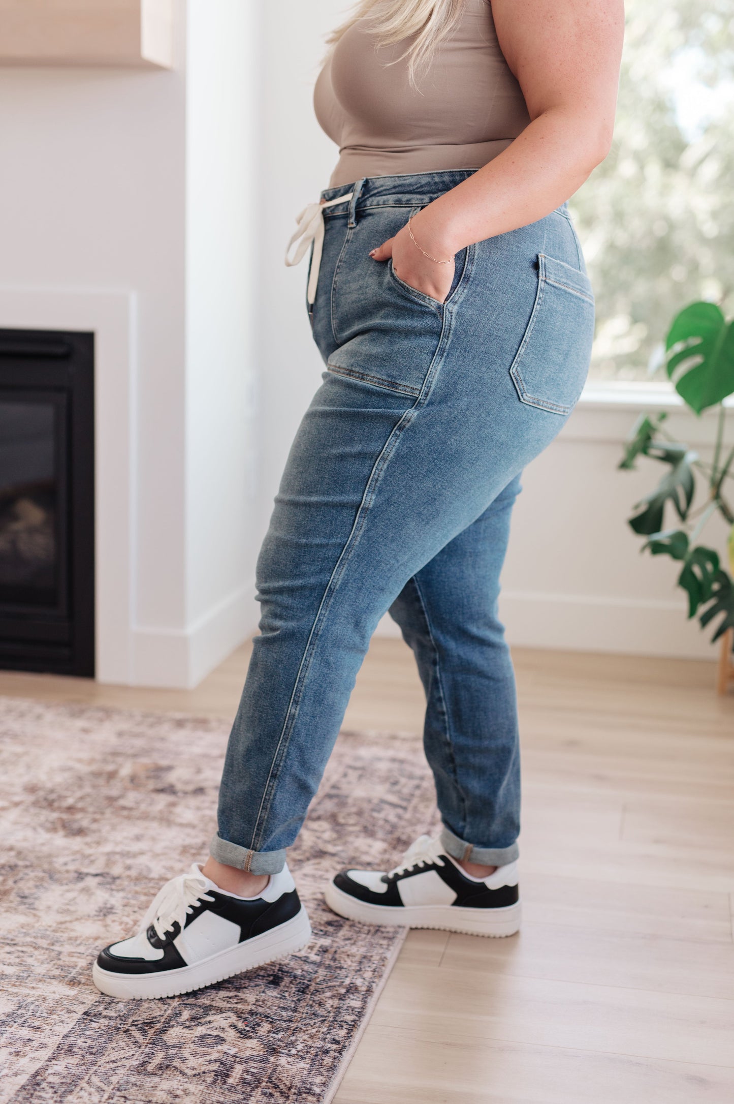 Payton Pull On Denim Joggers in Medium Wash - G Marie's Boutique 