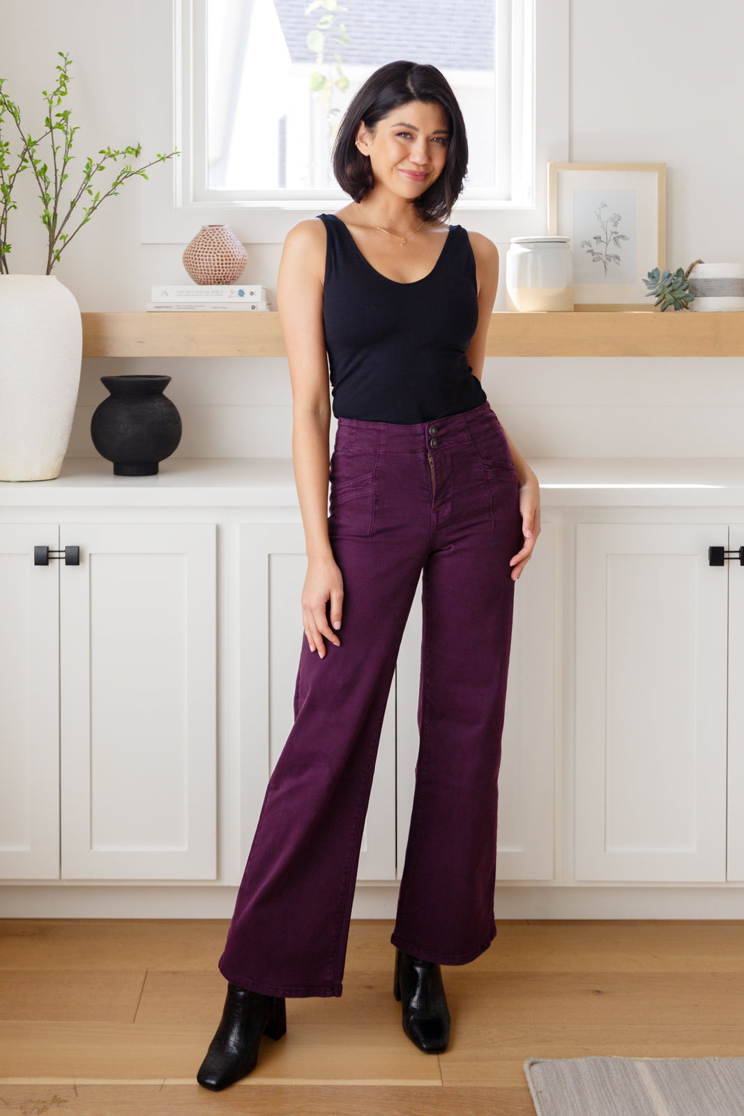 Petunia High Rise Wide Leg Jeans in Plum - G Marie's Boutique 